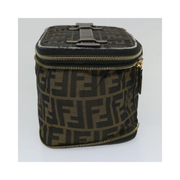 Pre Loved FENDI  Zucca Canvas Vanity Cosmetic Pouch Black Brown Auth yb401 - Picture 3 of 10
